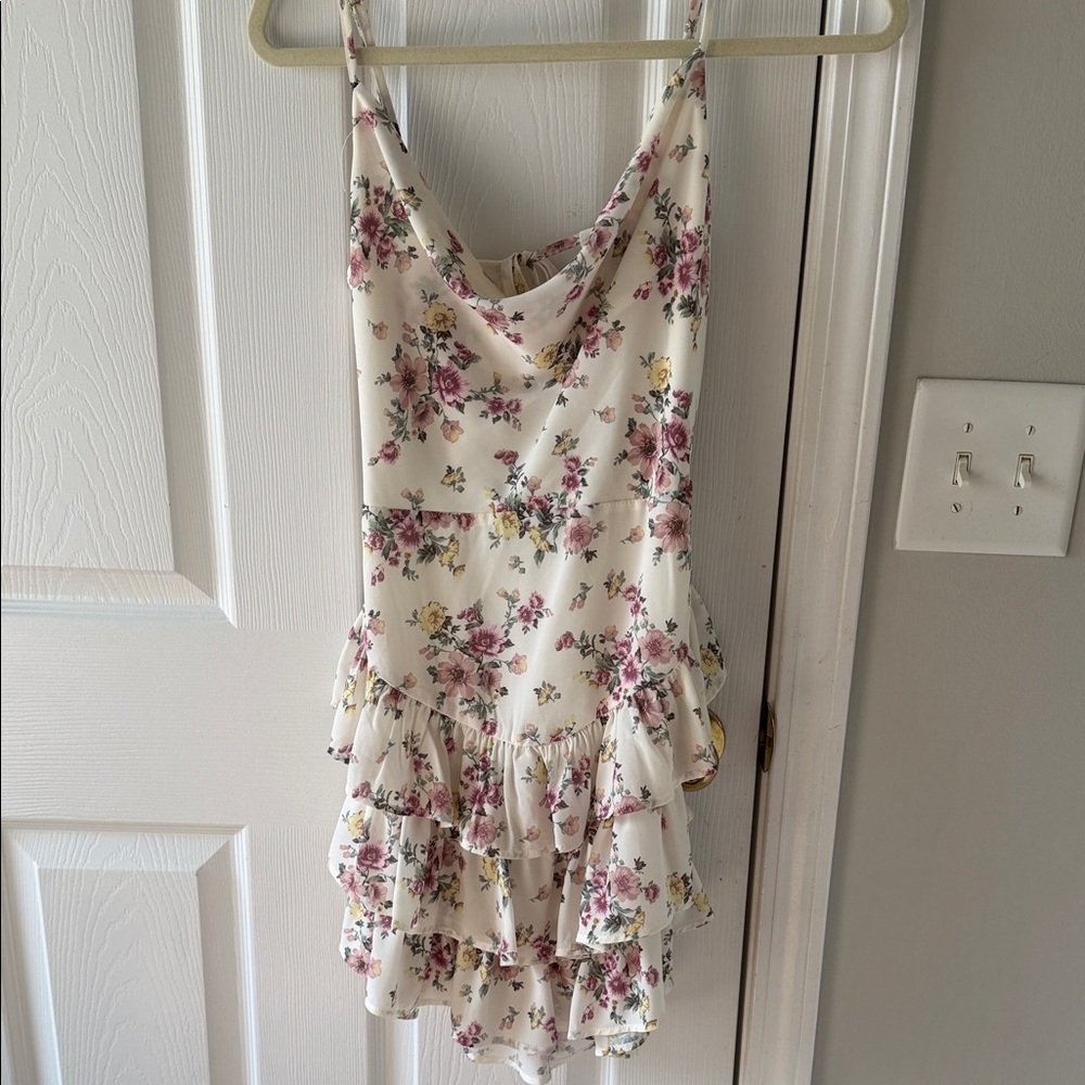 Forever 21 Cream Floral Ruffle Mini Dress